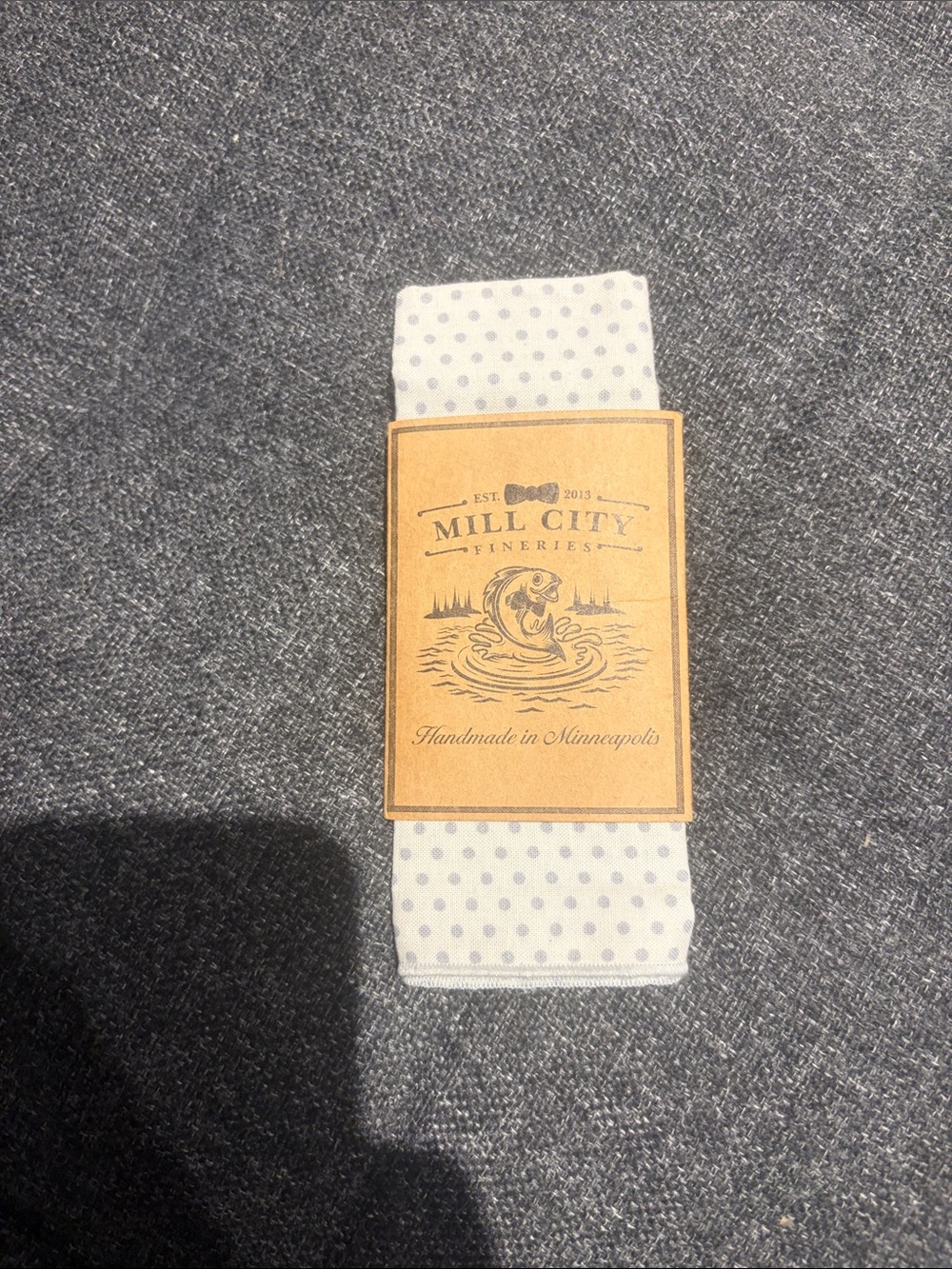 Mill City White Pocket Square with Light Gray Polka Dots
